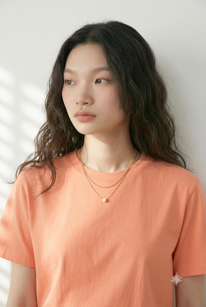 KARMA 女士優質精梳純棉短袖TEE-蜜橙色