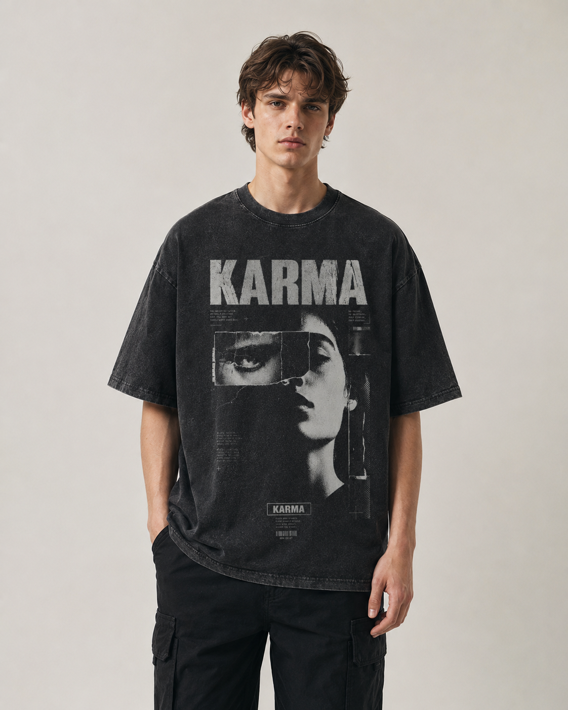 KARMA 男士女士oversize復古水洗舊舖純棉短袖TEE-Archive