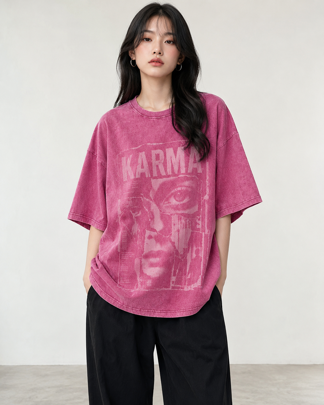 KARMA 男士女士oversize復古水洗舊舖純棉短袖TEE-Fragmented Gaze