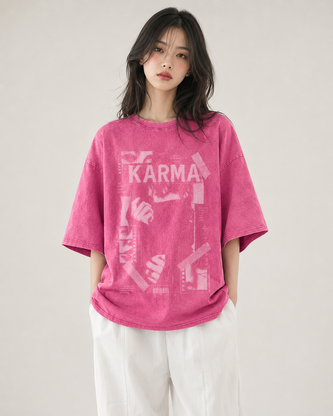 KARMA 男士女士oversize復古水洗舊舖純棉短袖TEE-Hidden Frame