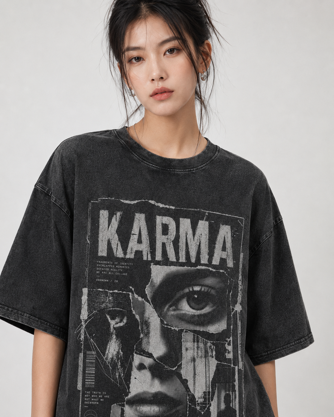 KARMA 男士女士oversize復古水洗舊舖純棉短袖TEE-Fragmented Gaze