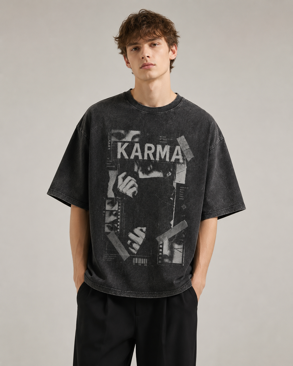 KARMA 男士女士oversize復古水洗舊舖純棉短袖TEE-Hidden Frame