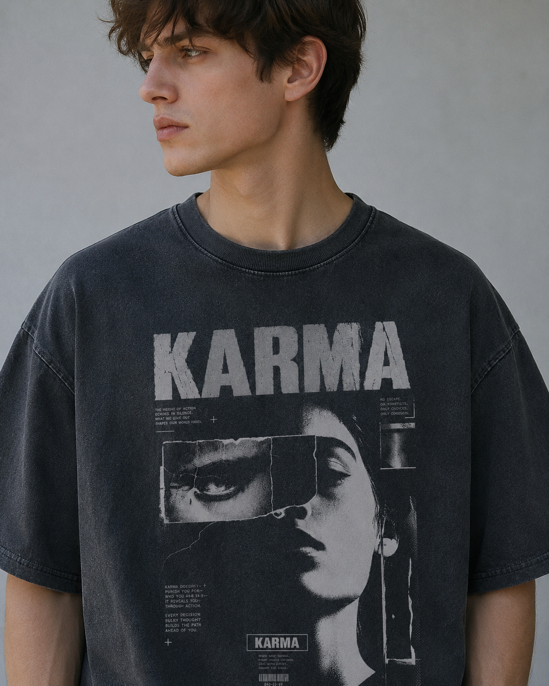 KARMA 男士女士oversize復古水洗舊舖純棉短袖TEE-Archive