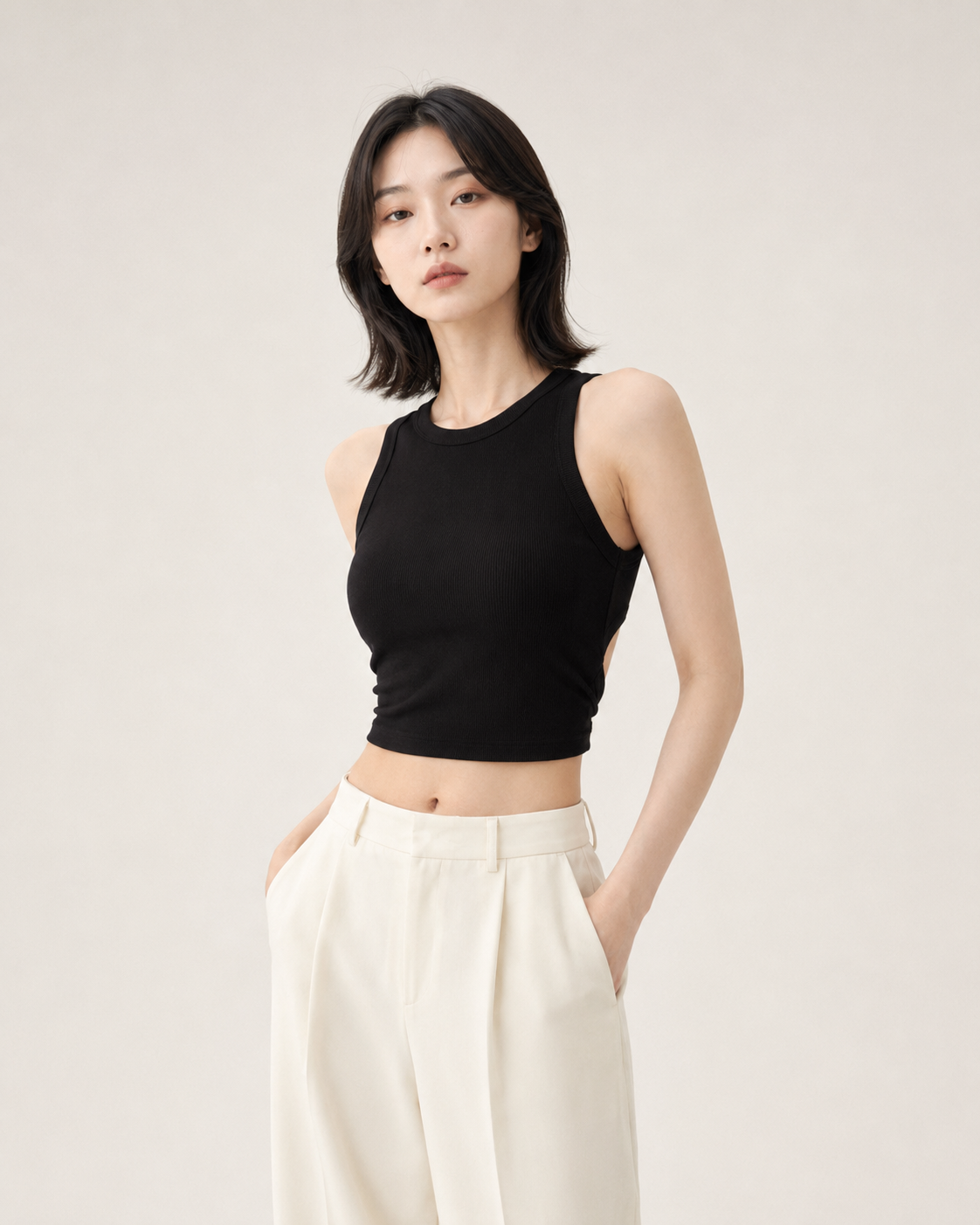 KARMA 女士短款修身無袖露背短袖