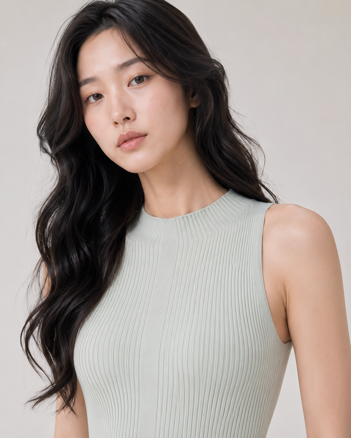 KARMA女士半高領收腰顯瘦無袖連身裙-淺綠色